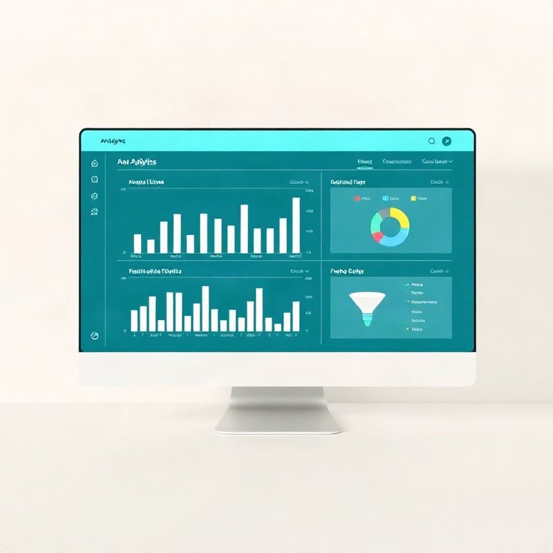 Mockup de ecrã de analytics com gráficos de barras e funis