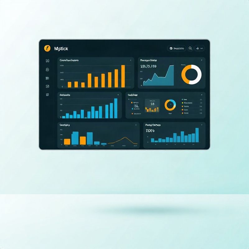 Mockup de dashboard com gráficos e KPIs em tonalidades teal